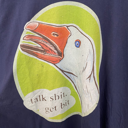 古着 used　ノーブランド　半袖デザインプリントTシャツ　アヒル　ビッグT　ネイビー　レトロ　個性的　クルーネック　XLサイズ