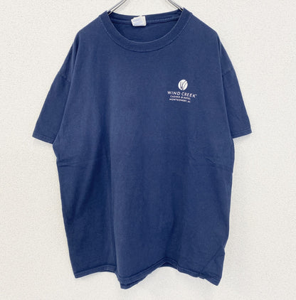 古着 used　PORT＆COMPANY　半袖デザインプリントTシャツ　チキン　鳥　ビッグT　ネイビー　クルーネック　XLサイズ
