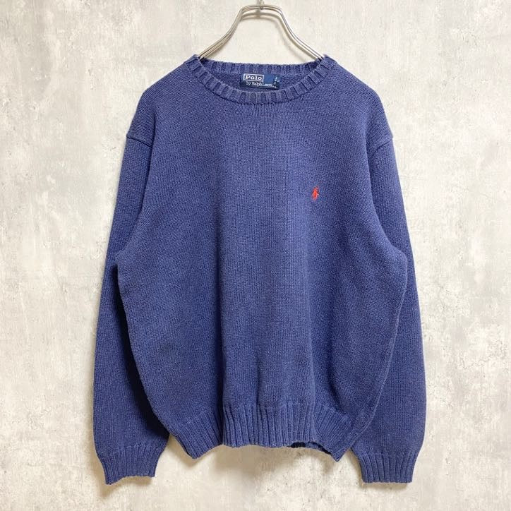 90s　Polo by Ralph Lauren　ラルフローレン　クルーネックニットセーター　ネイビー　XLサイズ