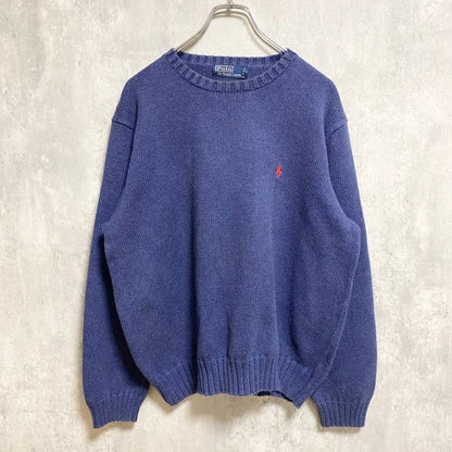 90s　Polo by Ralph Lauren　ラルフローレン　クルーネックニットセーター　ネイビー　XLサイズ