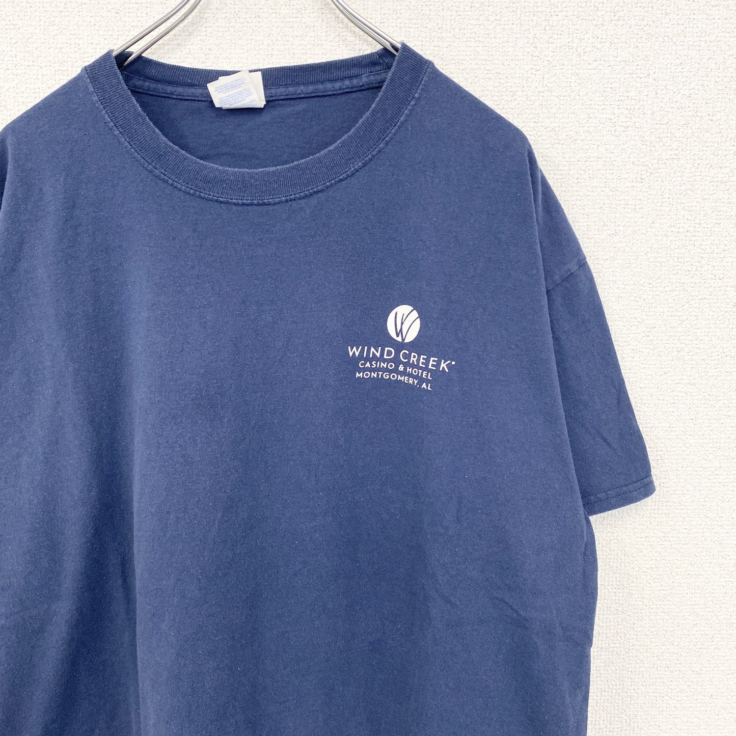 古着 used　PORT＆COMPANY　半袖デザインプリントTシャツ　チキン　鳥　ビッグT　ネイビー　クルーネック　XLサイズ
