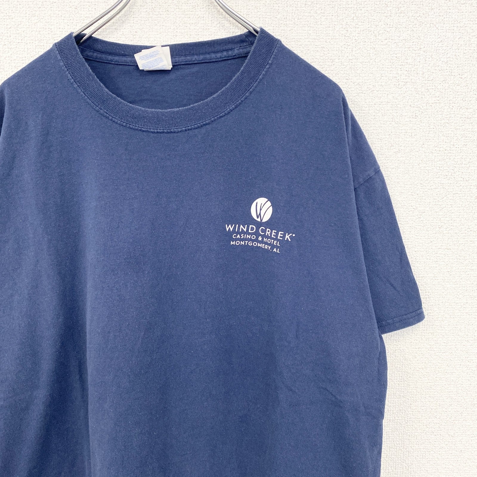 古着 used　PORT＆COMPANY　半袖デザインプリントTシャツ　チキン　鳥　ビッグT　ネイビー　クルーネック　XLサイズ