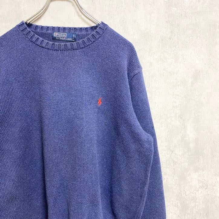 90s　Polo by Ralph Lauren　ラルフローレン　クルーネックニットセーター　ネイビー　XLサイズ