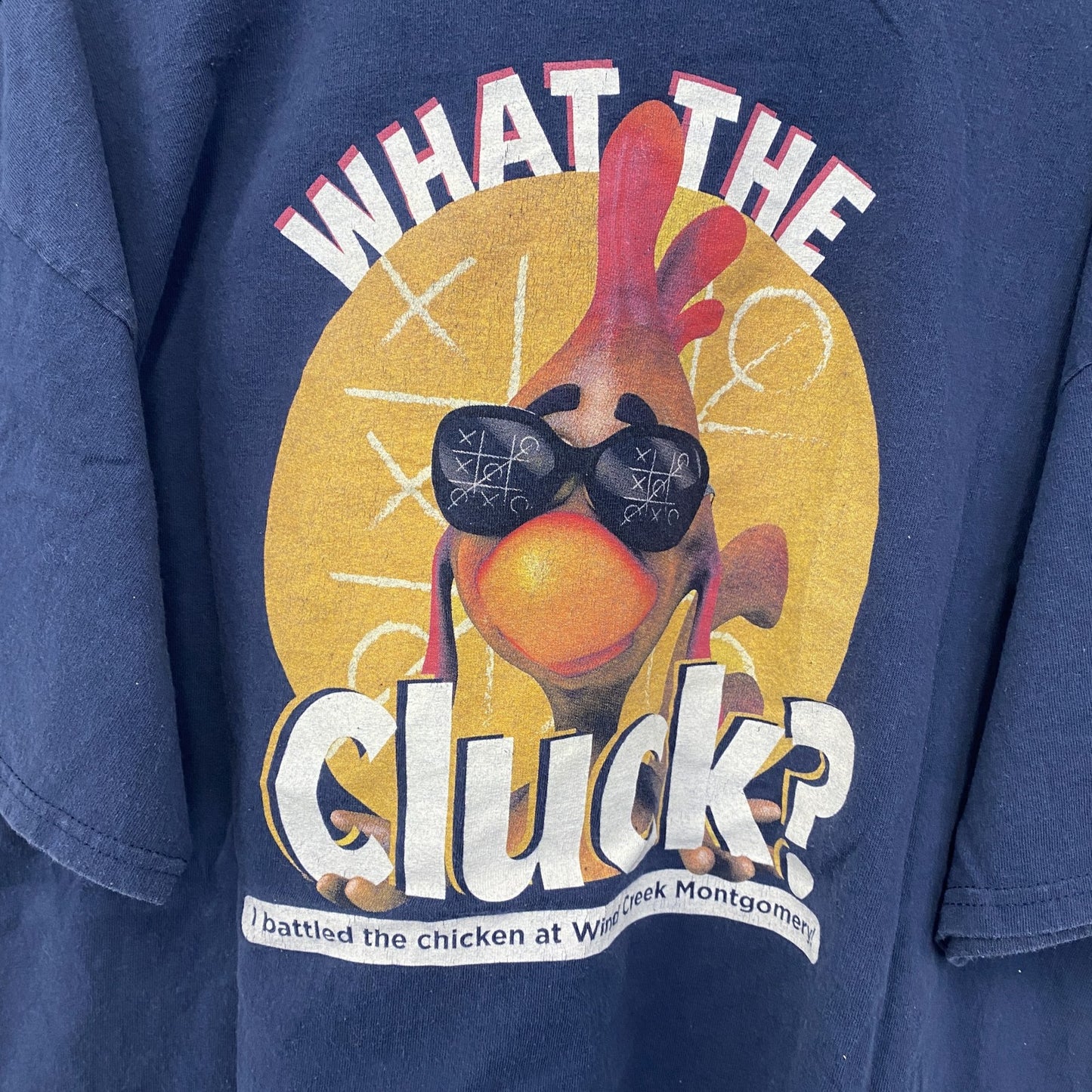 古着 used　PORT＆COMPANY　半袖デザインプリントTシャツ　チキン　鳥　ビッグT　ネイビー　クルーネック　XLサイズ
