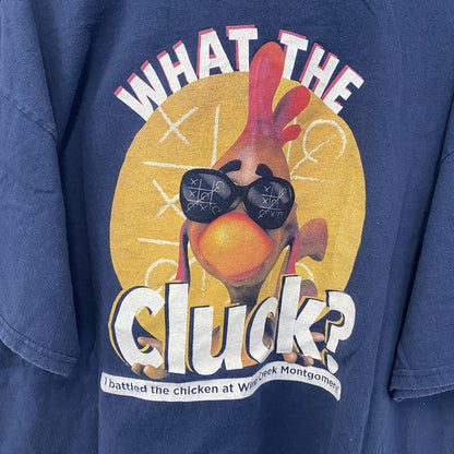 古着 used　PORT＆COMPANY　半袖デザインプリントTシャツ　チキン　鳥　ビッグT　ネイビー　クルーネック　XLサイズ