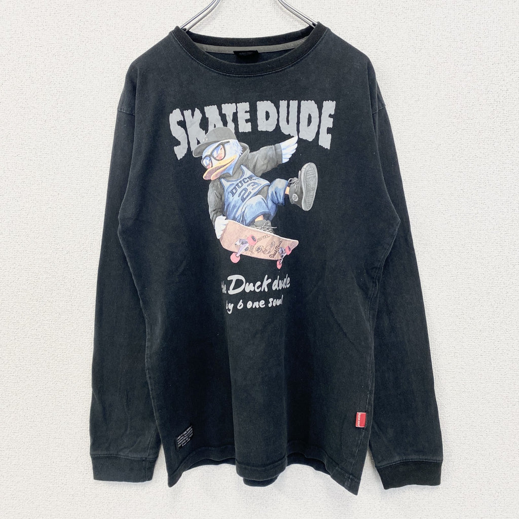 古着 used B ONE SOUL ビー ワン ソウル　長袖デザインTシャツ　ダックデュード　クルーネック　黒　Lサイズ