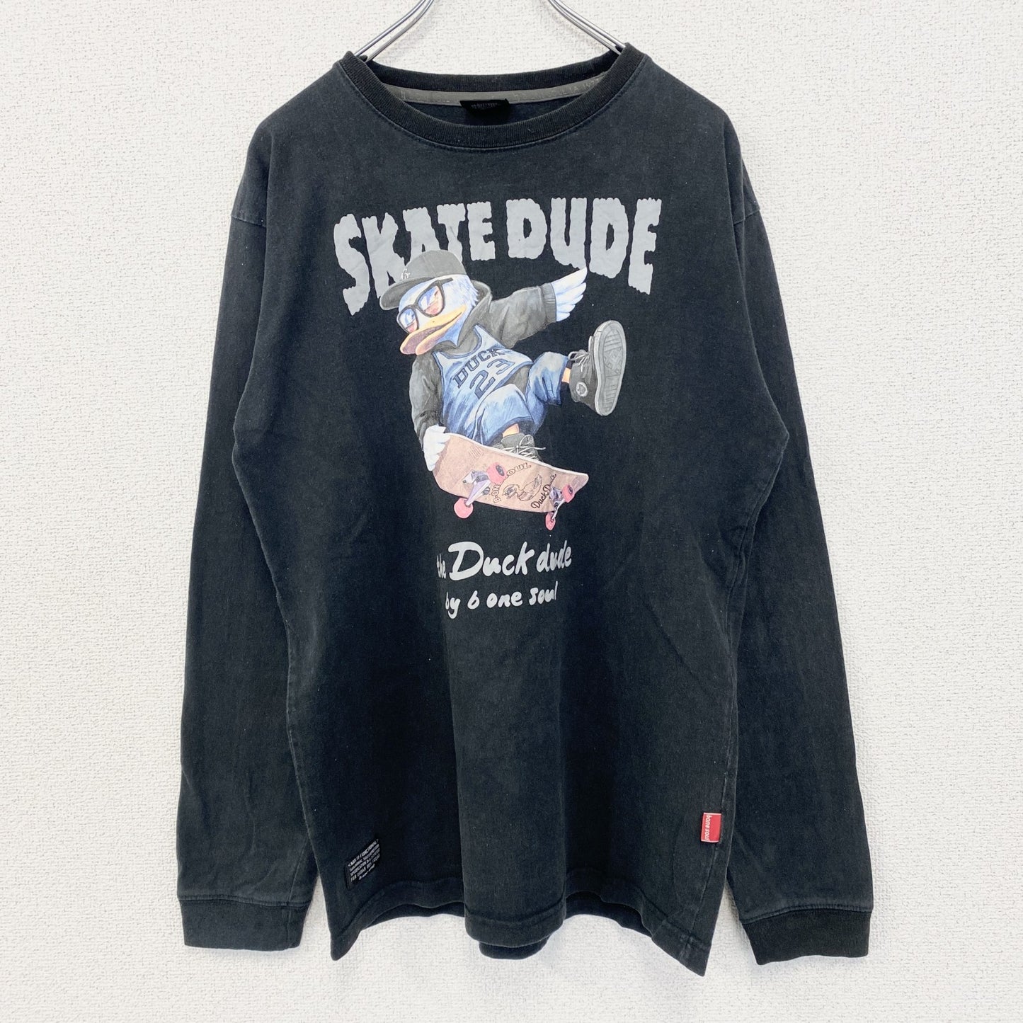 古着 used B ONE SOUL ビー ワン ソウル　長袖デザインTシャツ　ダックデュード　クルーネック　黒　Lサイズ