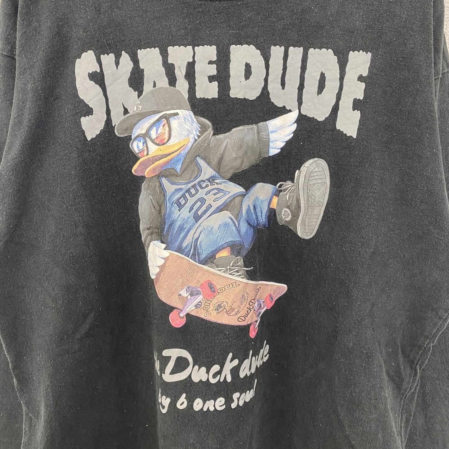 古着 used B ONE SOUL ビー ワン ソウル　長袖デザインTシャツ　ダックデュード　クルーネック　黒　Lサイズ