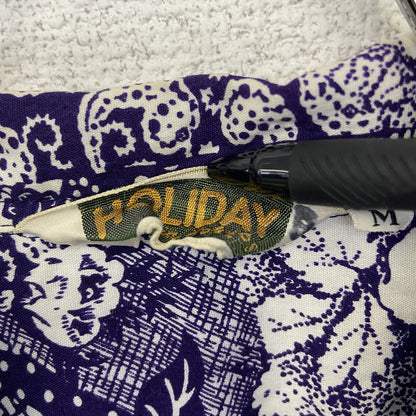 古着 used　HOLIDAY　半袖プリント柄シャツ　総柄　レトロデザイン　リバティ柄　胸ポケット　襟付き　個性的　Lサイズ