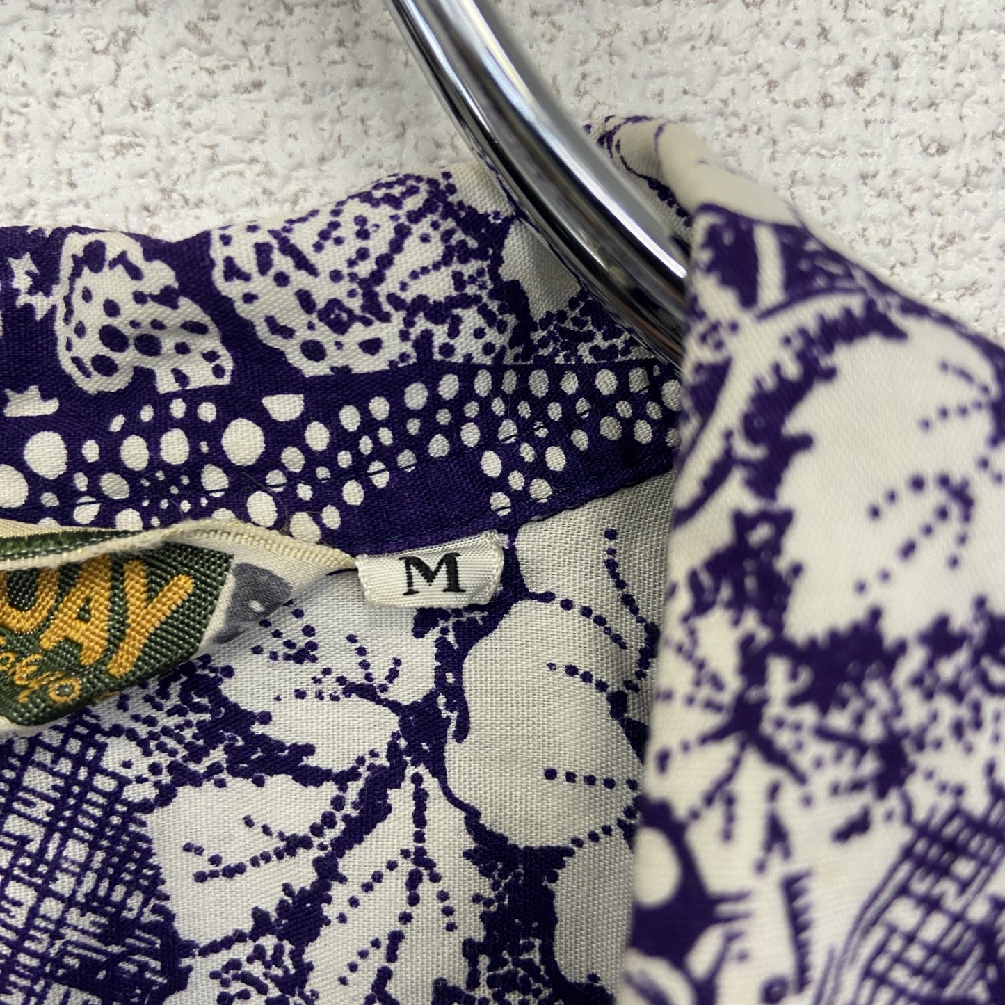 古着 used　HOLIDAY　半袖プリント柄シャツ　総柄　レトロデザイン　リバティ柄　胸ポケット　襟付き　個性的　Lサイズ