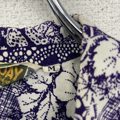 古着 used　HOLIDAY　半袖プリント柄シャツ　総柄　レトロデザイン　リバティ柄　胸ポケット　襟付き　個性的　Lサイズ