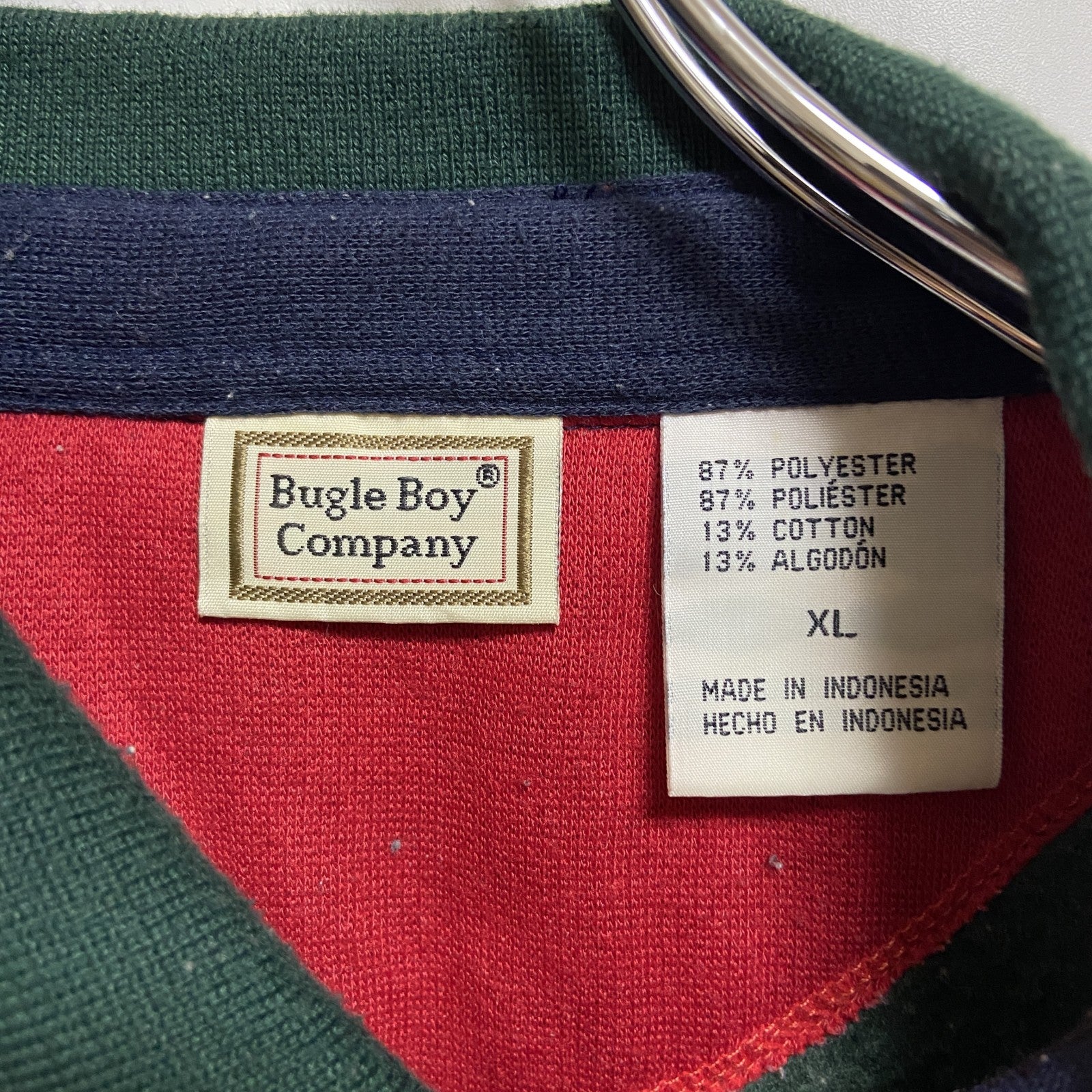 古着 used　BugleBoy ビューグルボーイ　長袖ワンポイントロゴ刺繍ポロシャツ　緑　グリーン　レトロデザイン　XLサイズ