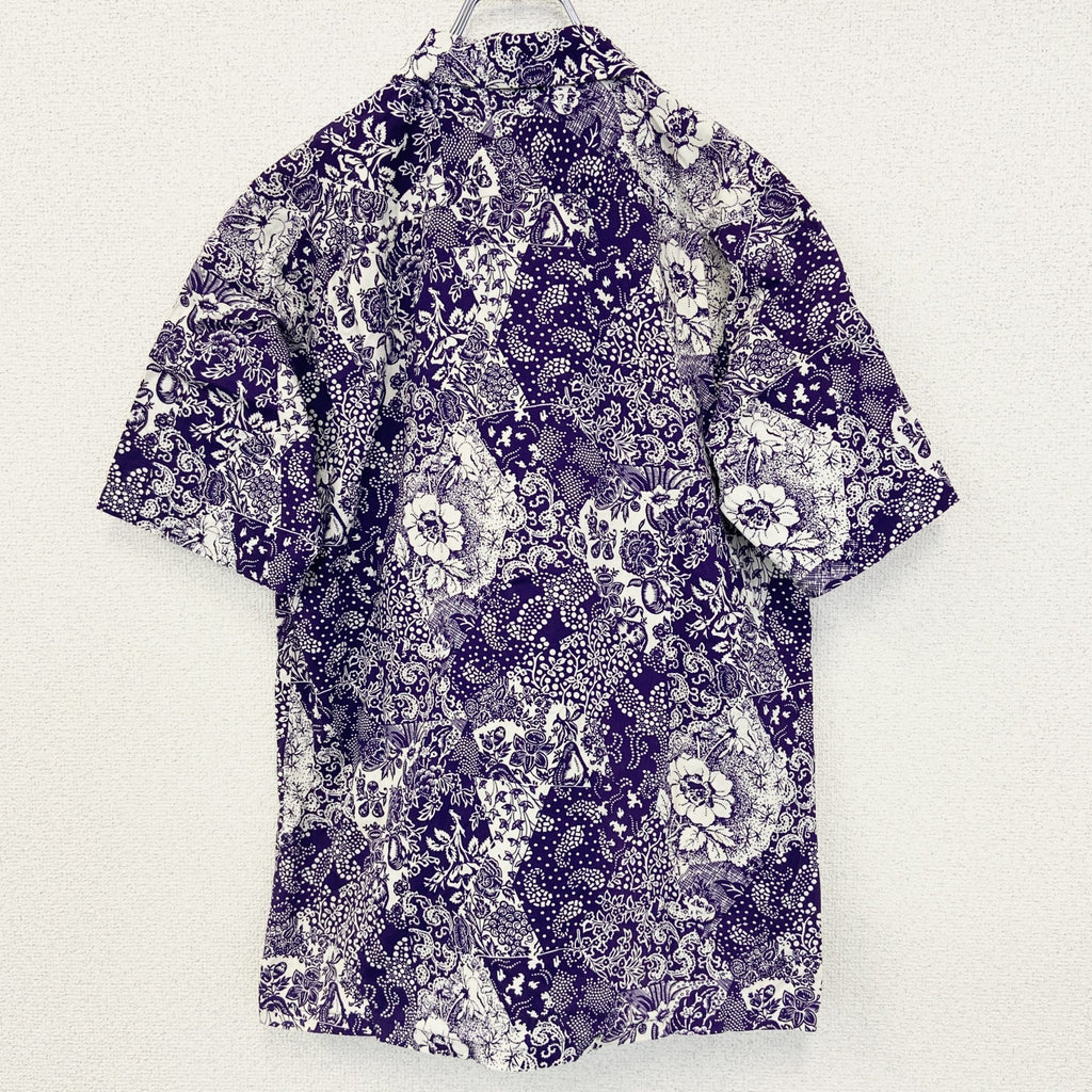 古着 used　HOLIDAY　半袖プリント柄シャツ　総柄　レトロデザイン　リバティ柄　胸ポケット　襟付き　個性的　Lサイズ