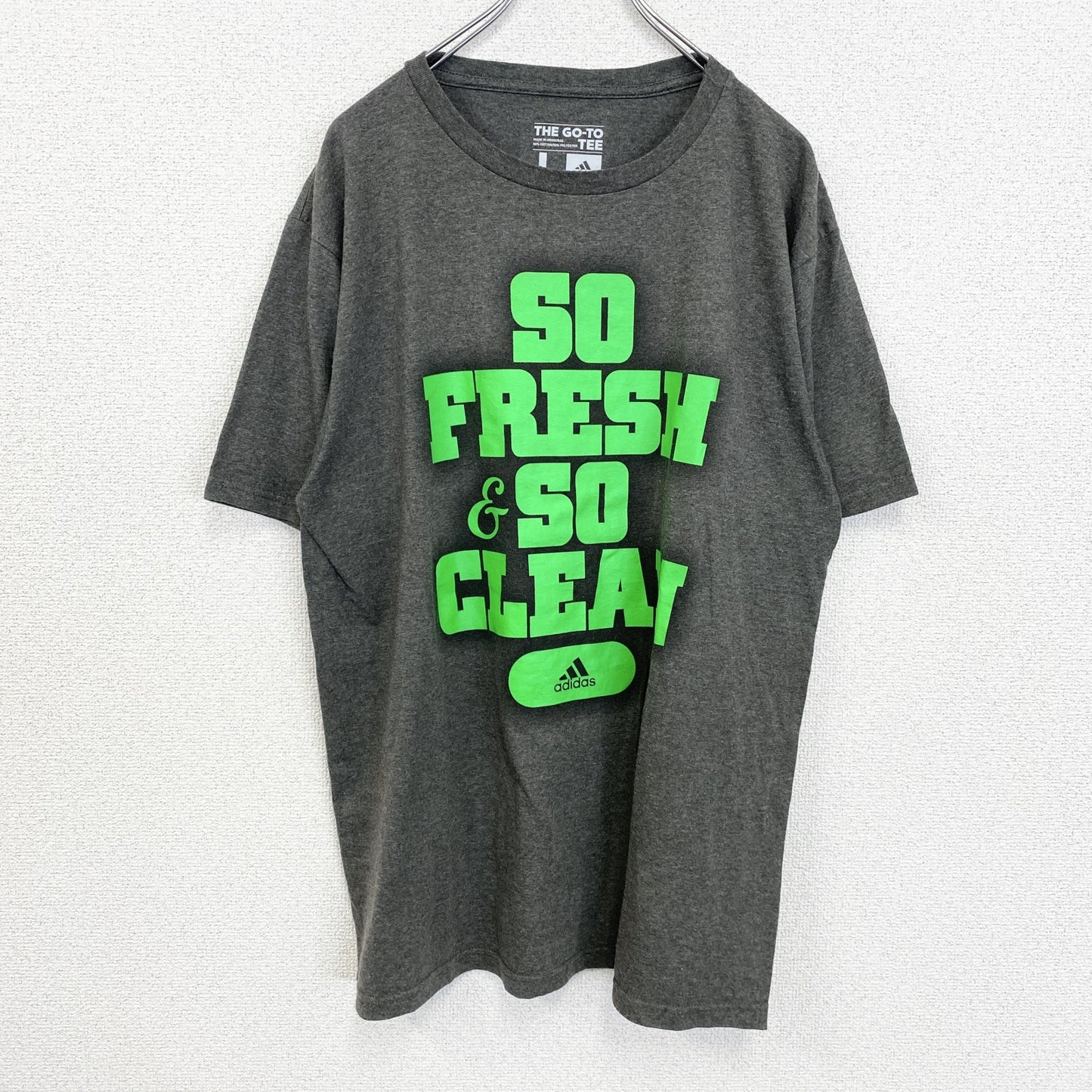 古着 used　adidas　アディダス　半袖クルーネックプリントTシャツ　SO FRESH＆SO CLEAR　グレー　Lサイズ