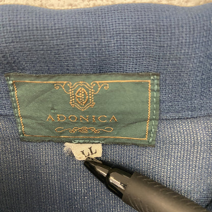 古着 used　ADONICA　半袖フロントプリント柄シャツ　総柄　カジュアルデザイン　胸ポケット　襟付き　個性的　LLサイズ