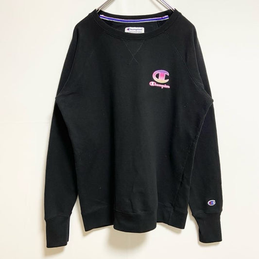 Champion　チャンピオン　スウェット/トレーナー　ラグランスリーブ　前V　刺繍ロゴ　ワンポイント　現行　黒　ブラック　Lサイズ