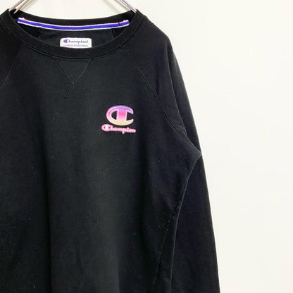 Champion　チャンピオン　スウェット/トレーナー　ラグランスリーブ　前V　刺繍ロゴ　ワンポイント　現行　黒　ブラック　Lサイズ