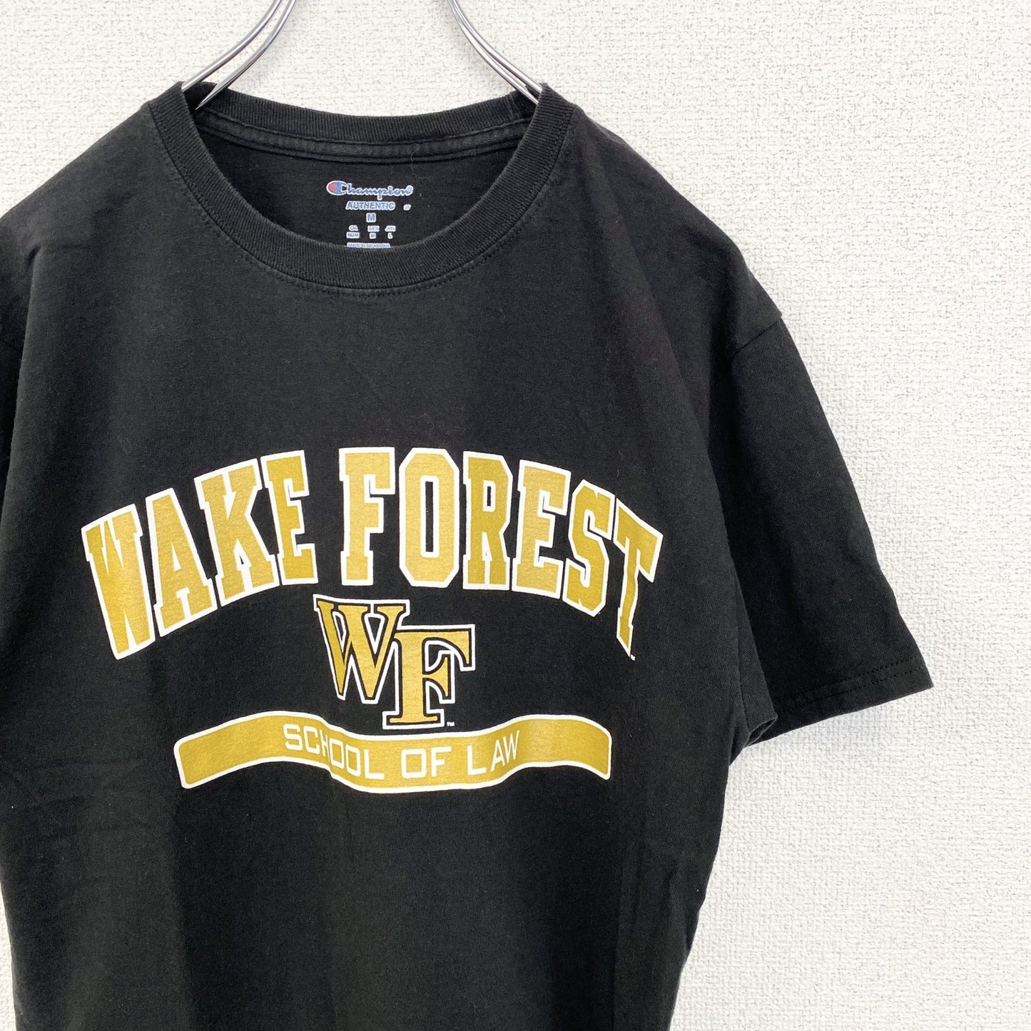 古着 used　Champion　チャンピオン　半袖カレッジプリントTシャツ　ウェイクフォレスト大学　黒　ブラック　Mサイズ