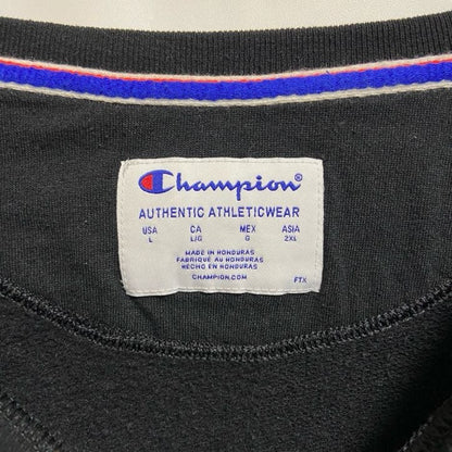 Champion　チャンピオン　スウェット/トレーナー　ラグランスリーブ　前V　刺繍ロゴ　ワンポイント　現行　黒　ブラック　Lサイズ