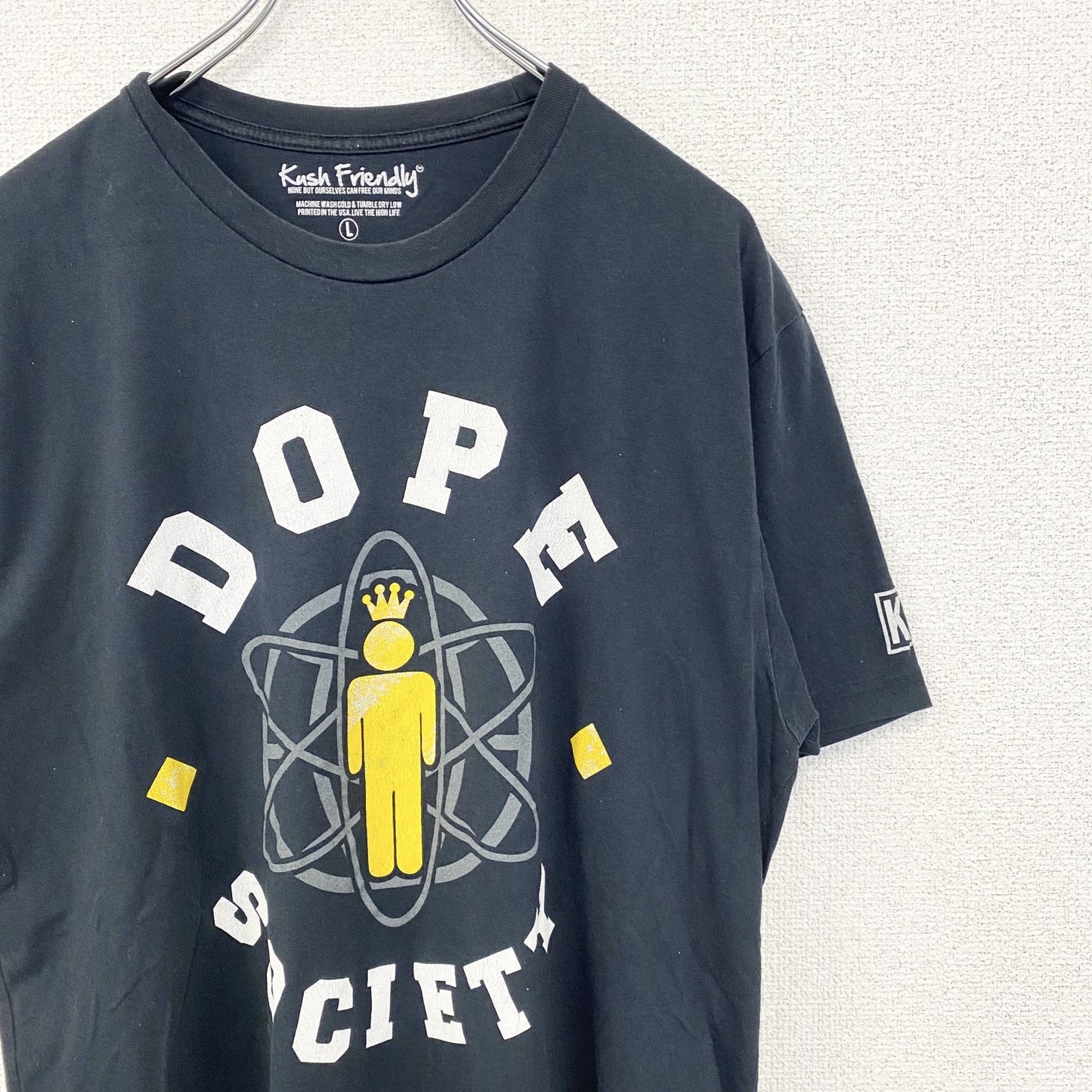 古着 used　Kush Friendly　半袖デザインTシャツ　DOPE SOCIETY　クルーネック　黒　ブラック　Lサイズ