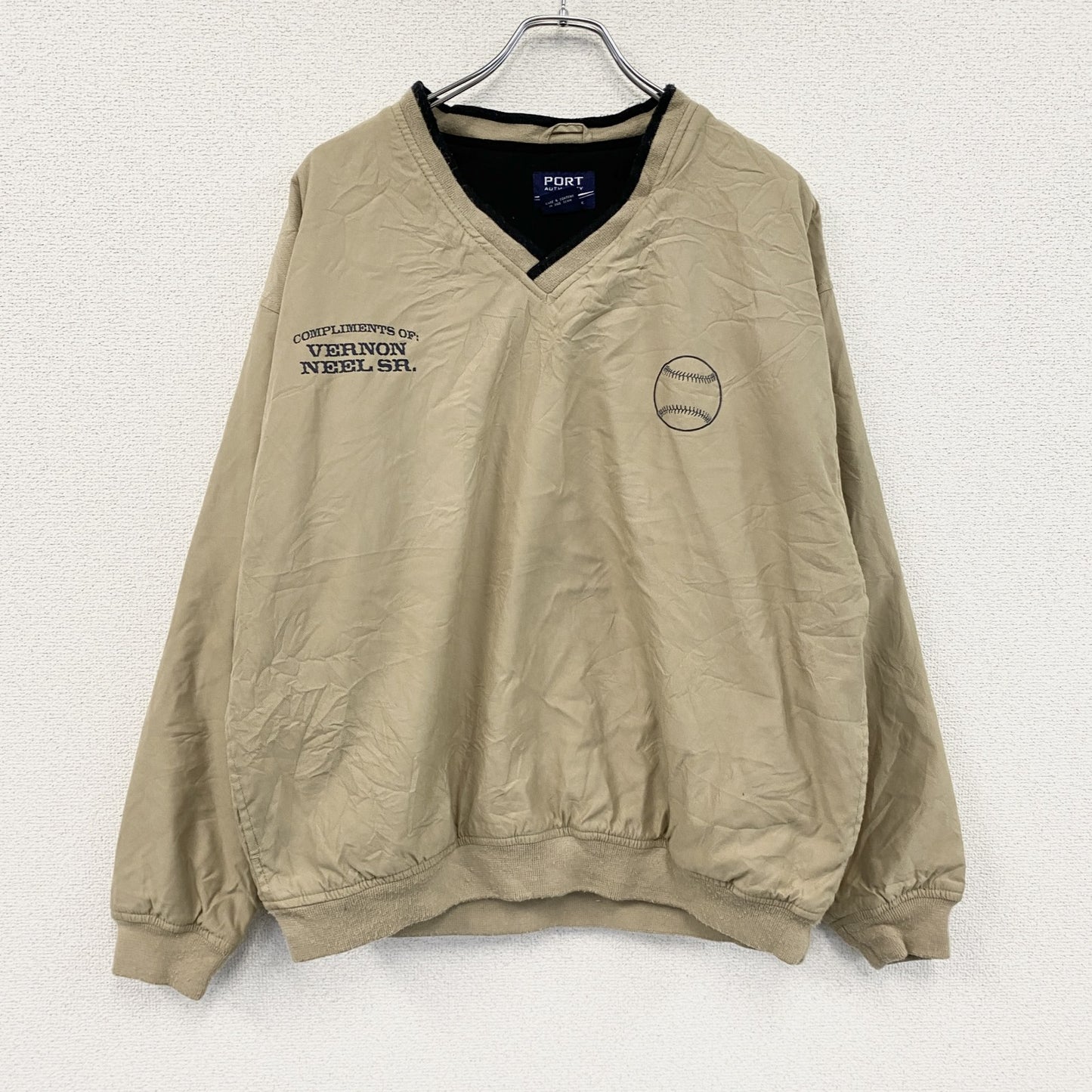 90s　PORT AUTHORITY　ナイロンプルオーバージャケット　ヴィンテージ　ベージュ　Lサイズ