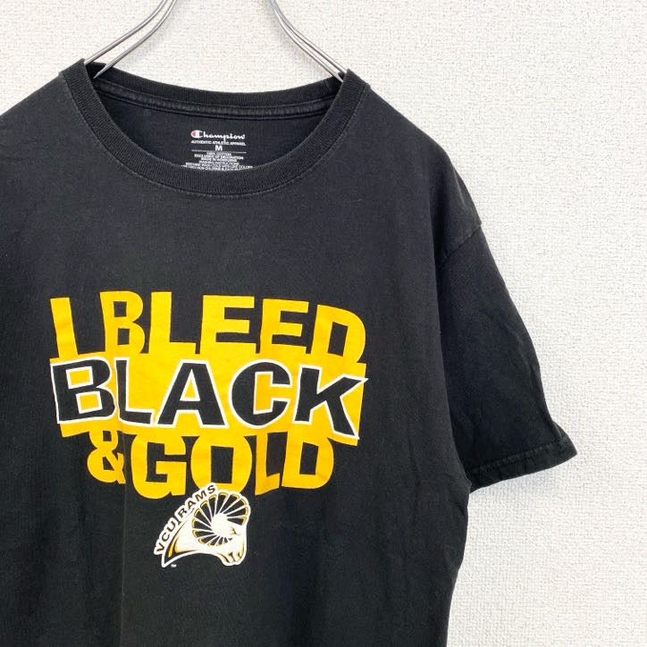 古着 used　Champion　チャンピオン　半袖クルーネックプリントTシャツ　BLACK＆GOLD　バスケ　黒　Mサイズ