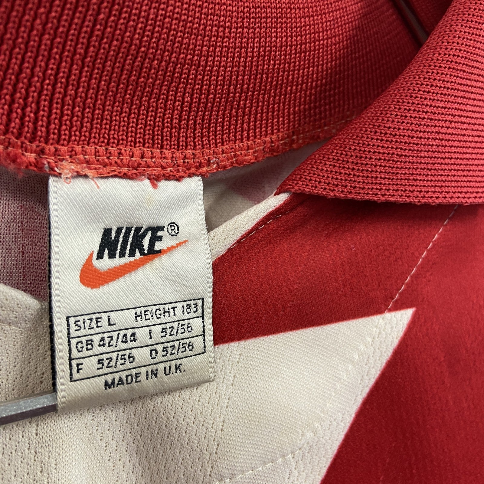 90s　NIKE　ナイキ　半袖ポロシャツ　Vネック　バイカラー　赤　レッド　白　ホワイト　Lサイズ