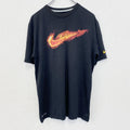 古着 used　NIKE ナイキ　半袖プリントデザインTシャツ　スウッシュロゴ　炎　DRI-FIT　クルーネック　黒　Mサイズ