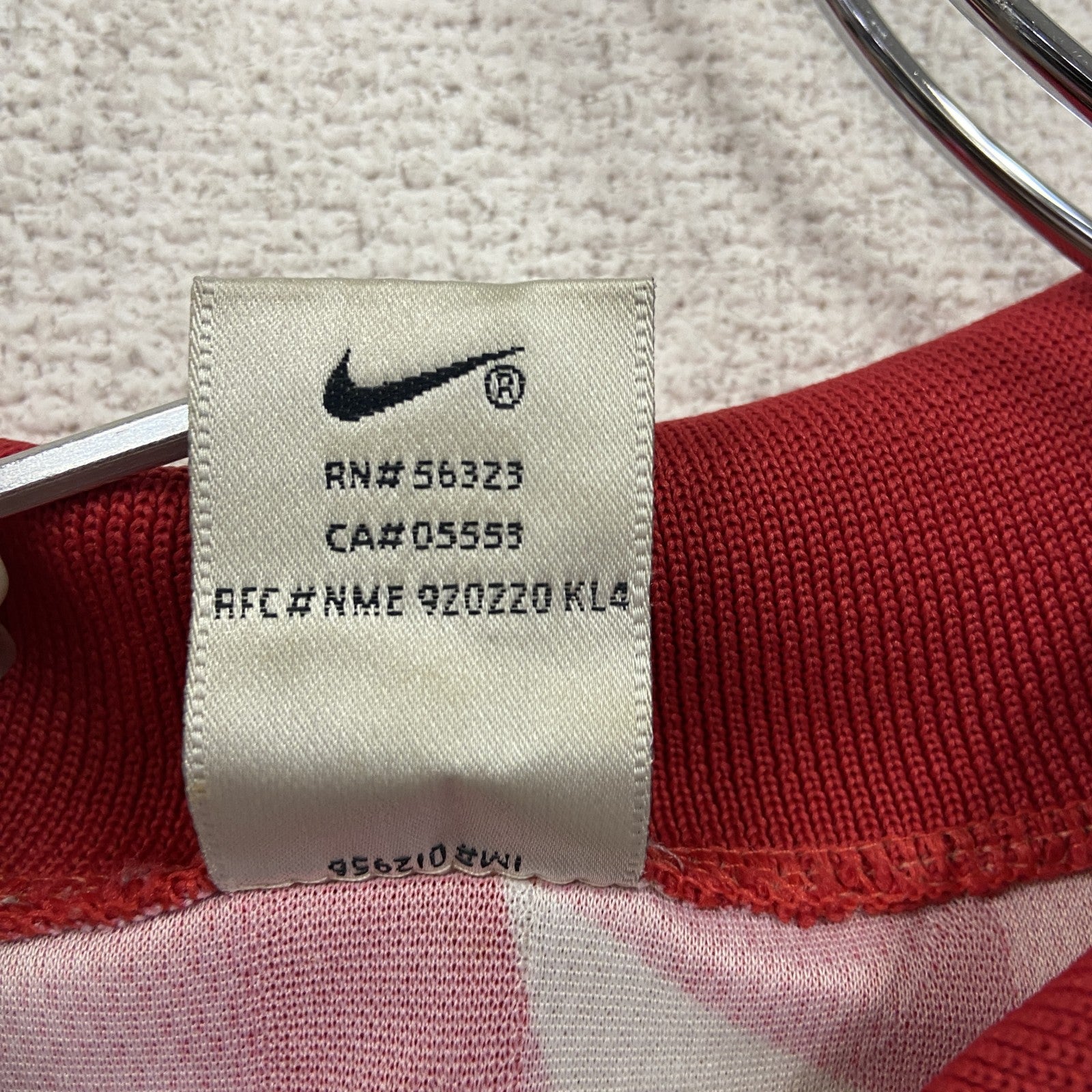 90s　NIKE　ナイキ　半袖ポロシャツ　Vネック　バイカラー　赤　レッド　白　ホワイト　Lサイズ