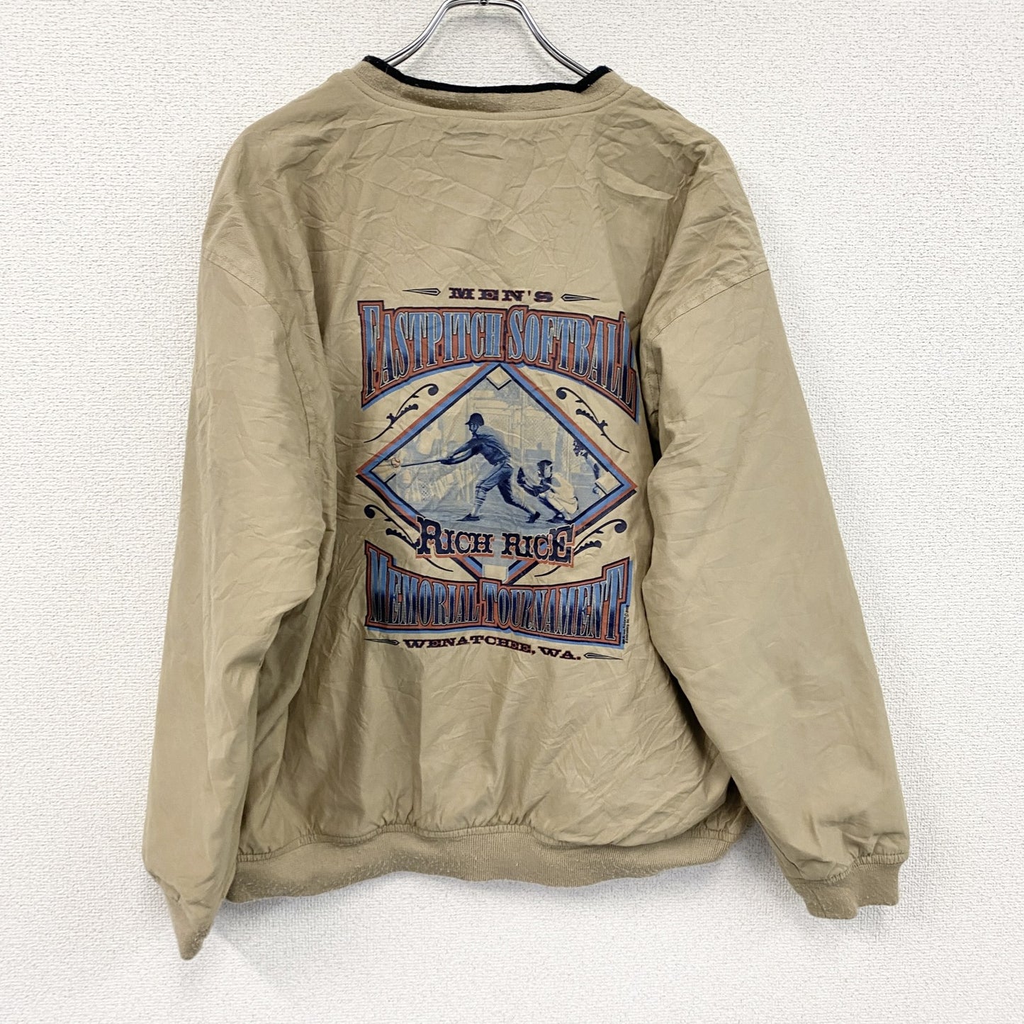 90s　PORT AUTHORITY　ナイロンプルオーバージャケット　ヴィンテージ　ベージュ　Lサイズ