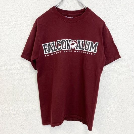 古着 used　Champion　チャンピオン　半袖カレッジプリントTシャツ　フェアモントステート大学　ワインレッド　Sサイズ