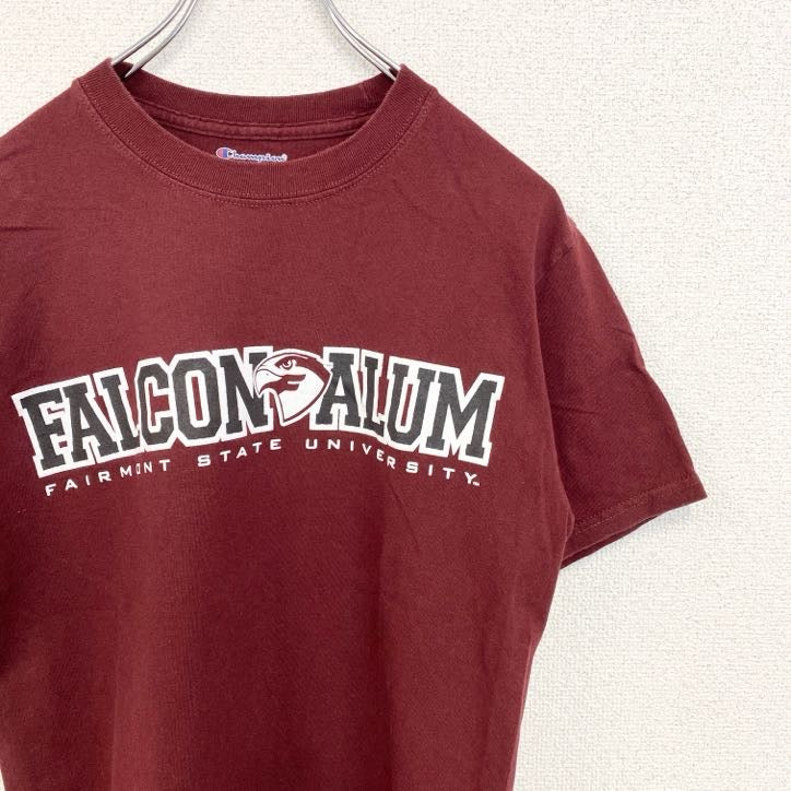 古着 used　Champion　チャンピオン　半袖カレッジプリントTシャツ　フェアモントステート大学　ワインレッド　Sサイズ