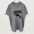 古着 used　ノーブランド　半袖プリントデザインTシャツ　ピストル　LOUISE　クルーネック　カジュアル　グレー　Mサイズ