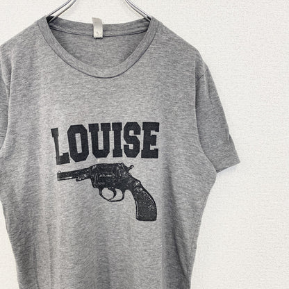古着 used　ノーブランド　半袖プリントデザインTシャツ　ピストル　LOUISE　クルーネック　カジュアル　グレー　Mサイズ