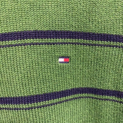 古着 used　TOMMYHILFIGER　トミーヒルフィガー　長袖ボーダー柄ニット　セーター　ワンポイント刺　緑　Sサイズ