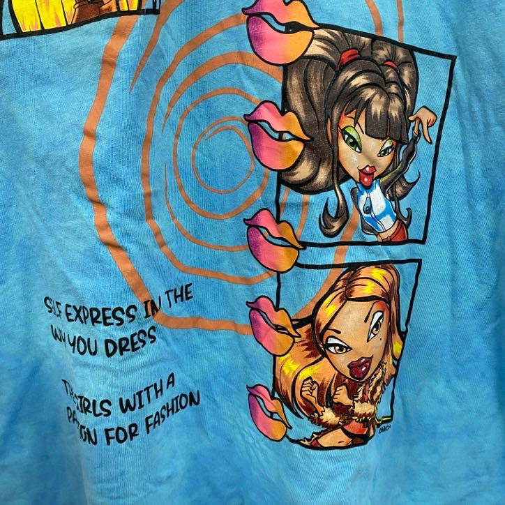 BRATZ　ブラッツ　半袖キャラクタープリントTシャツ　USドールT　ギャルT　タイダイ　水色　ライトブルー　Mサイズ