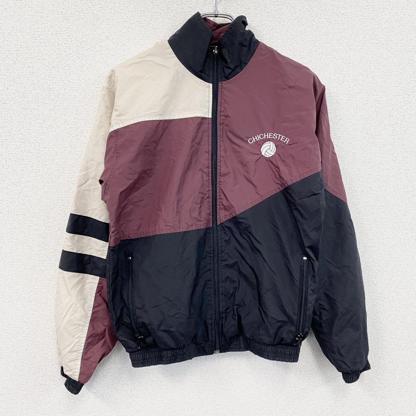 90s　Holloway　フルジップナイロンジャケット　ヴィンテージ　朱色　ボルドー　XSサイズ