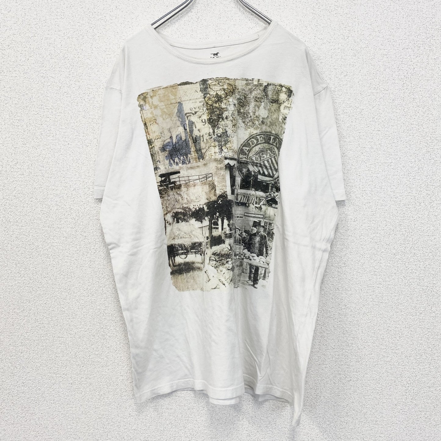 TANTUM O.N.　半袖プリントデザインTシャツ　ヴィンテージ風フォト　クルーネック　白　ホワイト