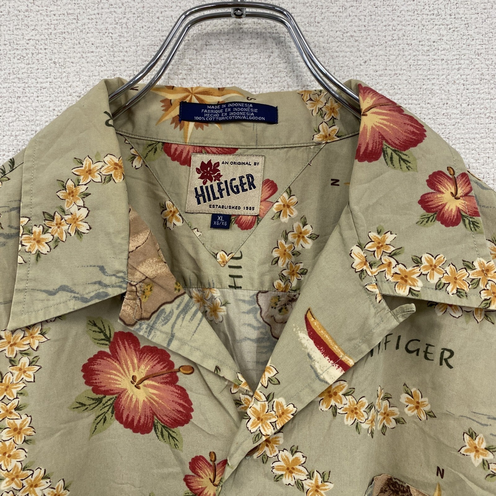 TOMMY HILFIGER　トミーヒルフィガー　半袖開襟シャツ　アロハシャツ　花柄　総柄　緑　グリーン　XLサイズ