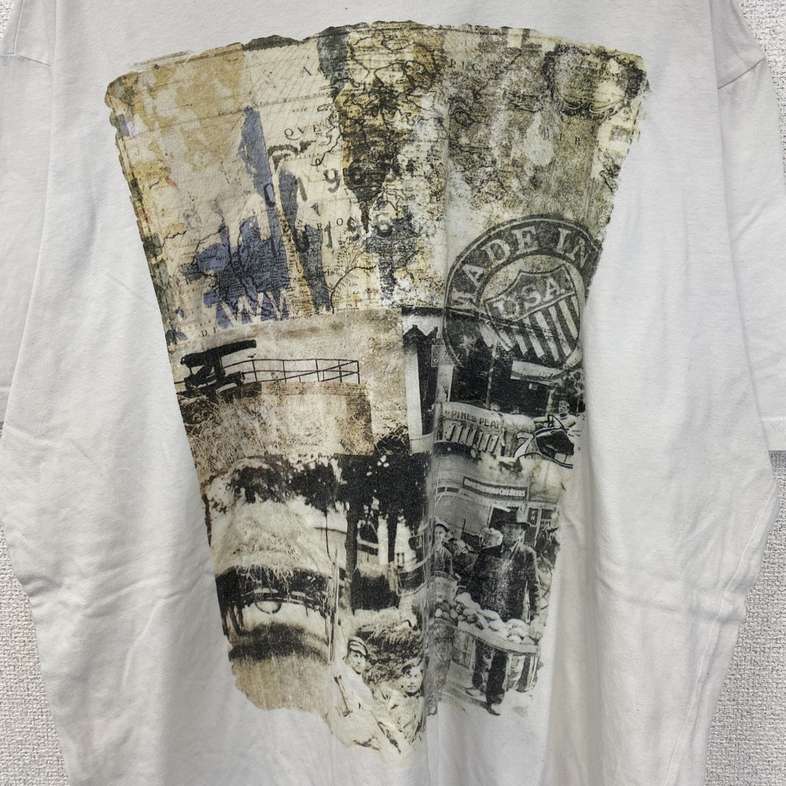 TANTUM O.N.　半袖プリントデザインTシャツ　ヴィンテージ風フォト　クルーネック　白　ホワイト