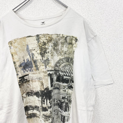 TANTUM O.N.　半袖プリントデザインTシャツ　ヴィンテージ風フォト　クルーネック　白　ホワイト