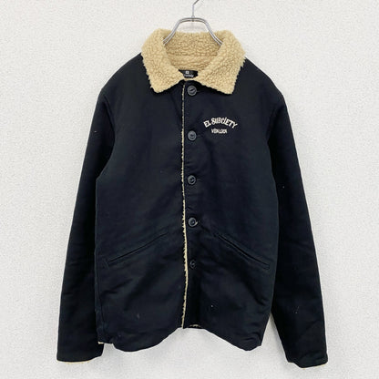Subciety　サブサエティ　フリースジャケット/ボアデッキジャケット　アーチプリント　黒　ブラック　Mサイズ