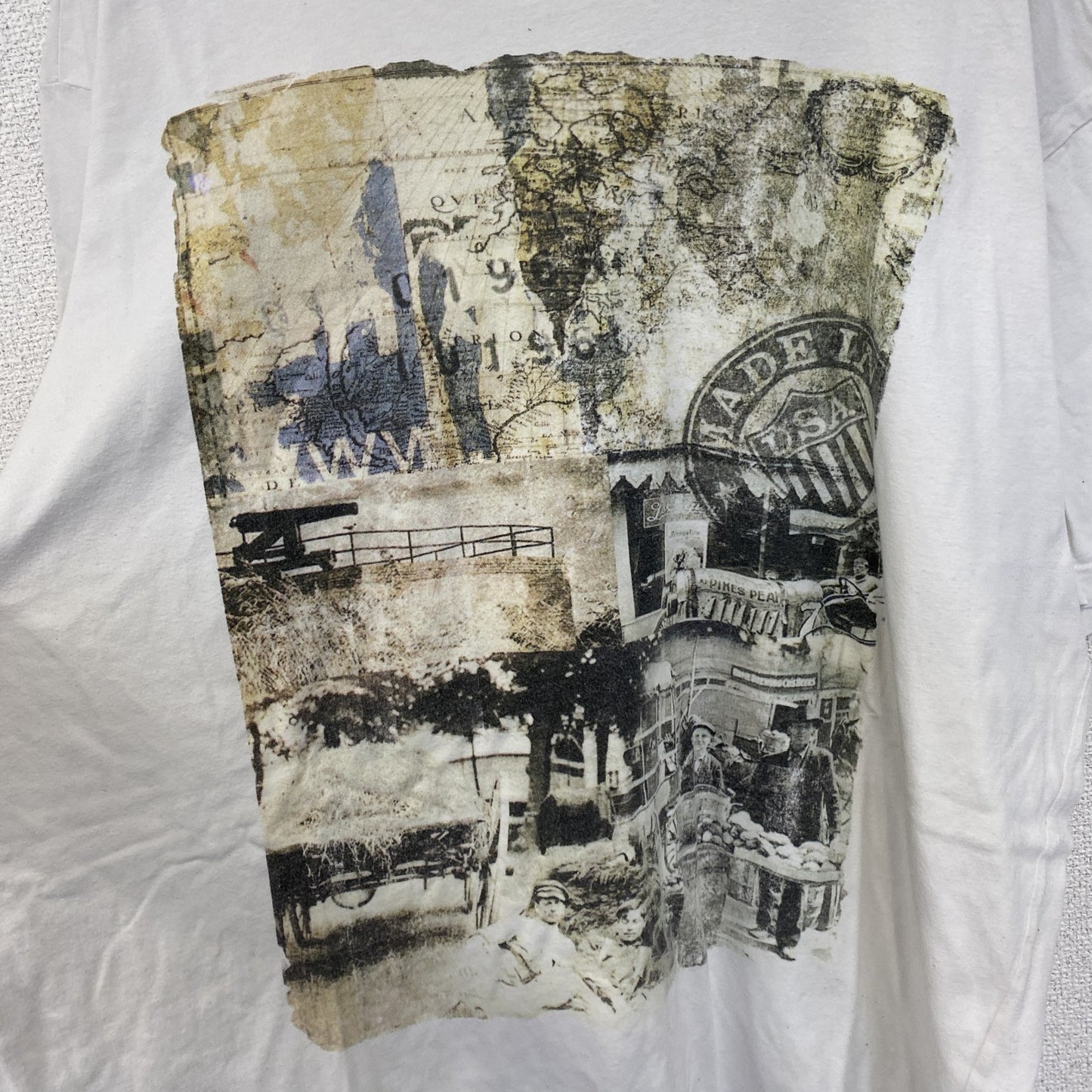 TANTUM O.N.　半袖プリントデザインTシャツ　ヴィンテージ風フォト　クルーネック　白　ホワイト