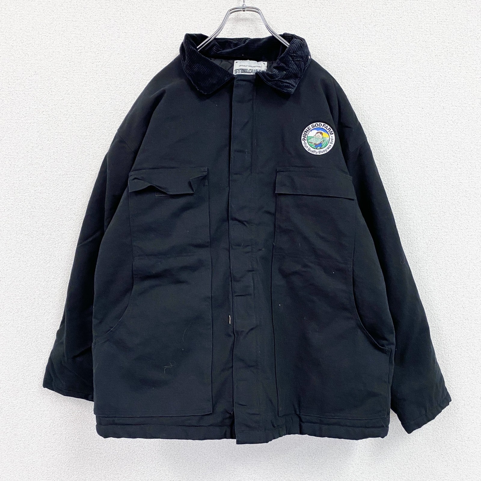 90s～　STEELGUARD　フルジップダックジャケット　中綿入り　コーデュロイカラー　黒　ブラック　XLサイズ