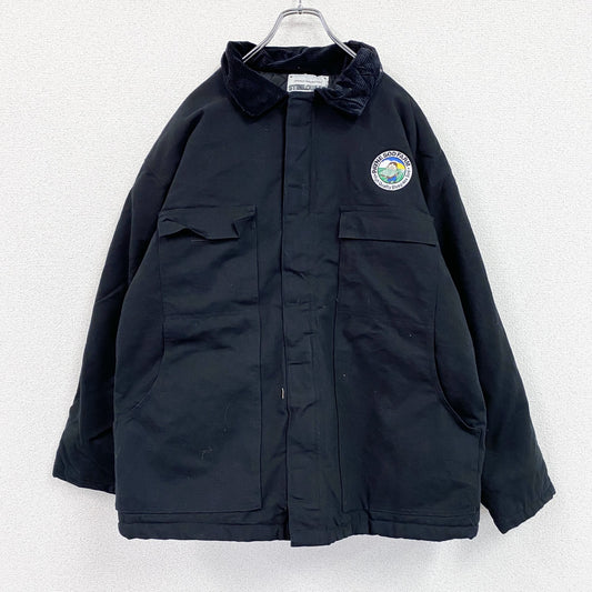 90s～　STEELGUARD　フルジップダックジャケット　中綿入り　コーデュロイカラー　黒　ブラック　XLサイズ