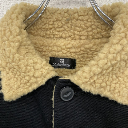 Subciety　サブサエティ　フリースジャケット/ボアデッキジャケット　アーチプリント　黒　ブラック　Mサイズ