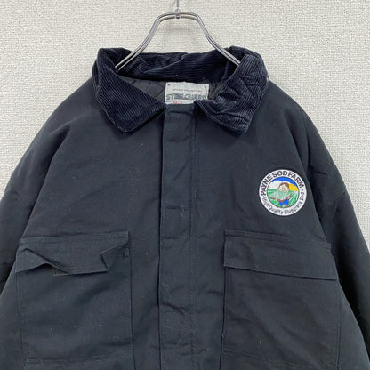90s～　STEELGUARD　フルジップダックジャケット　中綿入り　コーデュロイカラー　黒　ブラック　XLサイズ