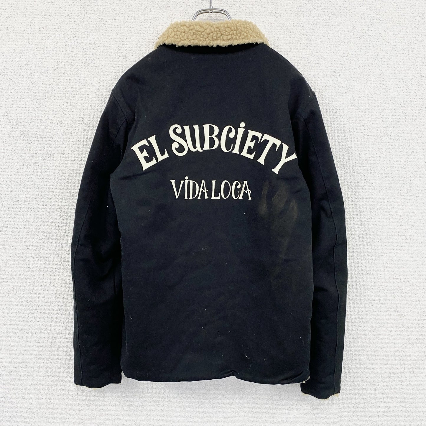 Subciety　サブサエティ　フリースジャケット/ボアデッキジャケット　アーチプリント　黒　ブラック　Mサイズ