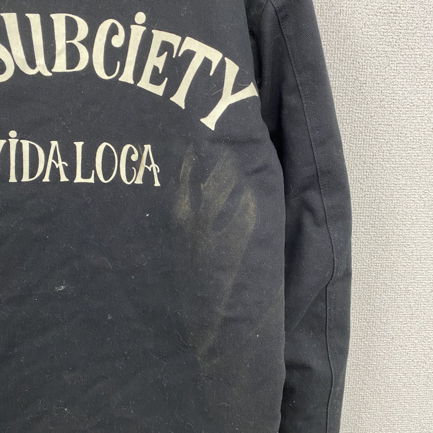 Subciety　サブサエティ　フリースジャケット/ボアデッキジャケット　アーチプリント　黒　ブラック　Mサイズ