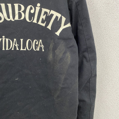 Subciety　サブサエティ　フリースジャケット/ボアデッキジャケット　アーチプリント　黒　ブラック　Mサイズ